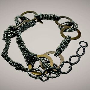 Fabulous Steel Gray Beads and Metal Adjustable Fashion Belt Industrial Inspired